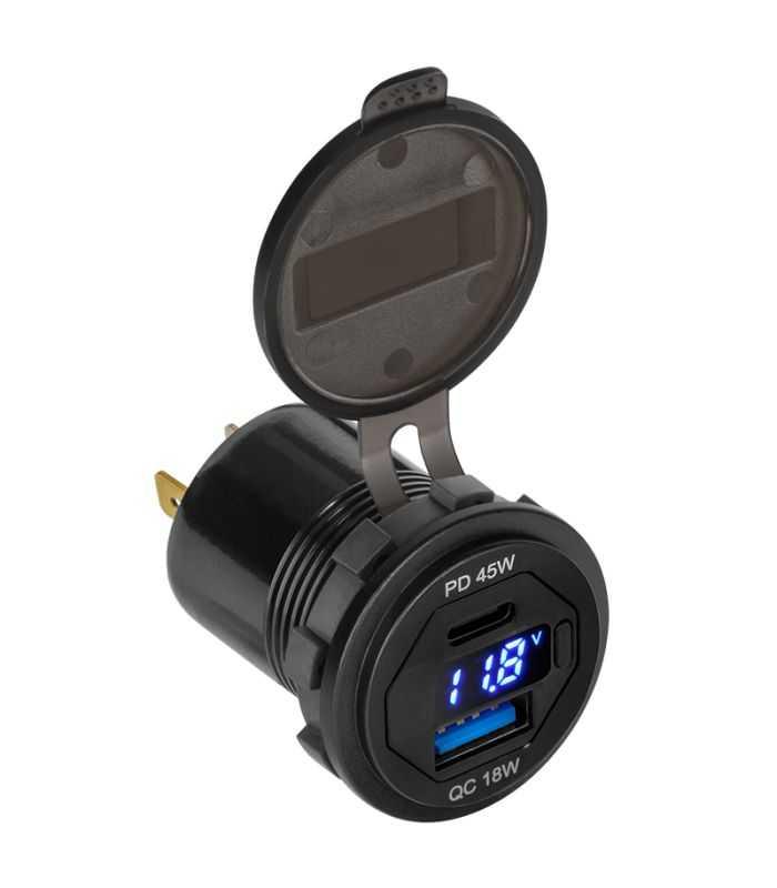 Mufa montaj incarcare auto 12-24V - USB + USB type C PD QC 3.0 63W cu display PY-CHR0007