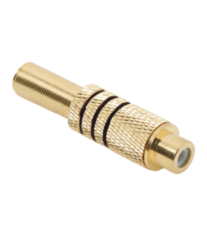 Mufa RCA mama metal aurit cablu 6mm inel negru