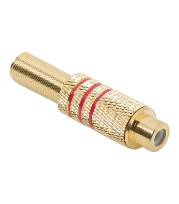 Mufa RCA mama metal aurit cablu 6mm inel rosu