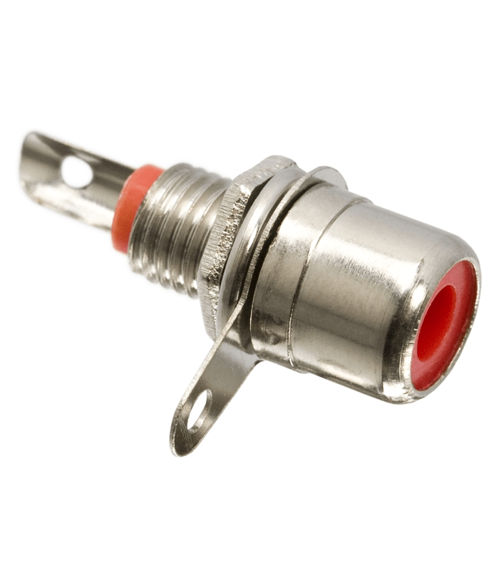 Mufa RCA mama panou nichelat rosu