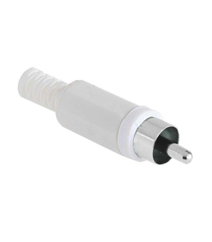 mufa rca tata din plastic alb cu protectie pentru cablu 2