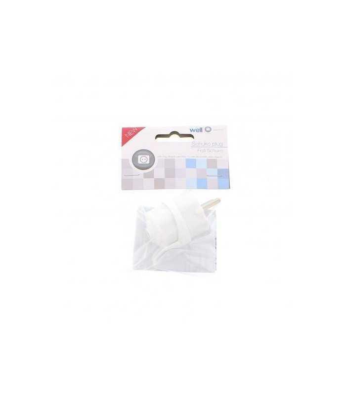 mufa tata stecher schuko cu inel de prindere iesire dreapta alb 250v 16a well 1