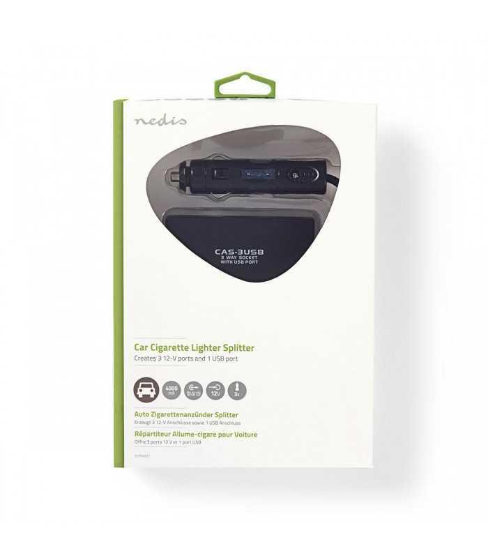 multiplicator bricheta auto cu 3 iesiri 12v 4a usb nedis 2