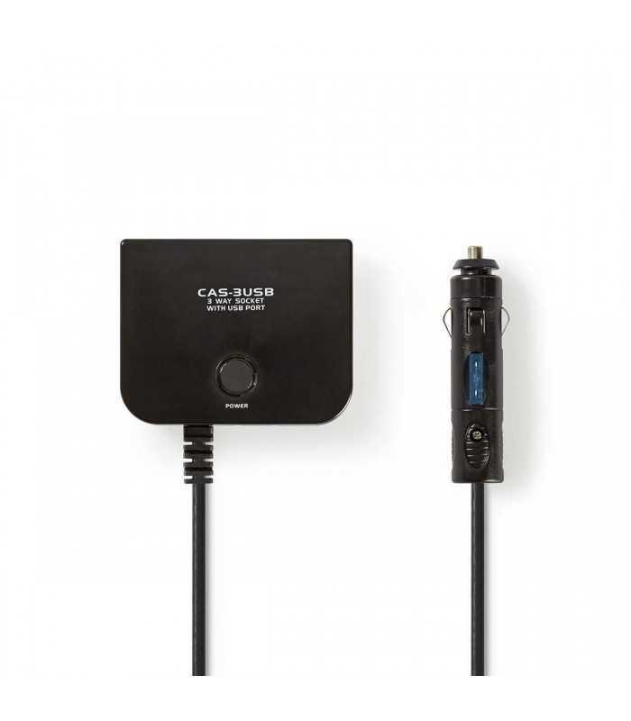 Multiplicator bricheta auto cu 3 iesiri 12V 4A +USB Nedis