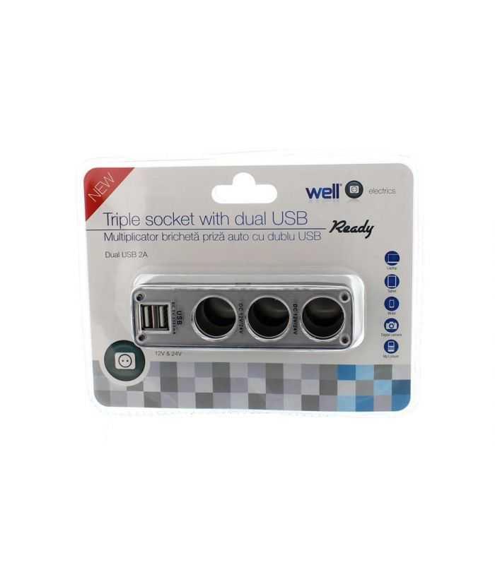 Multiplicator Bricheta Auto Cu 3 Iesiri Si 2 Iesiri Usb 5v 2a 50w Well