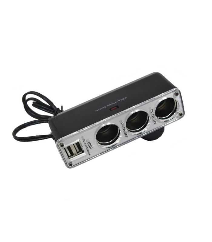 Multiplicator bricheta auto cu 3 iesiri si 2 iesiri USB 5V 2A 50W Well