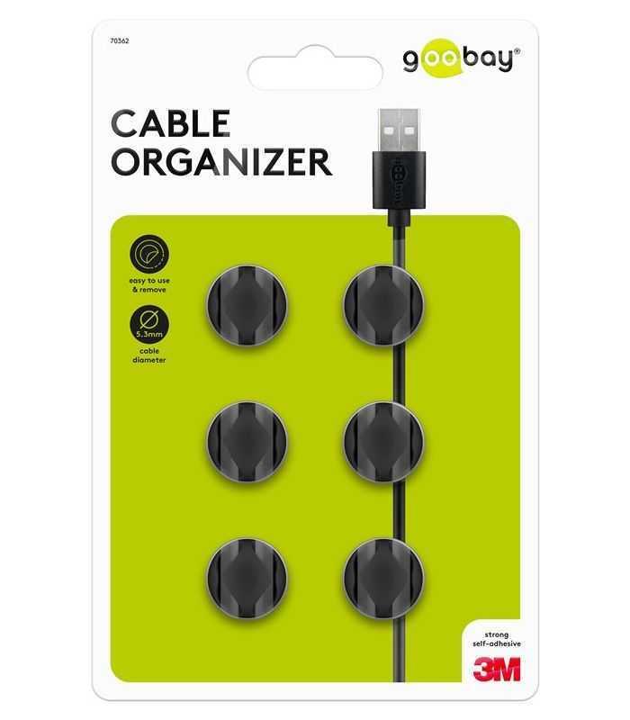 Organizatoare cabluri 6buc cu 2 sloturi negru Goobay