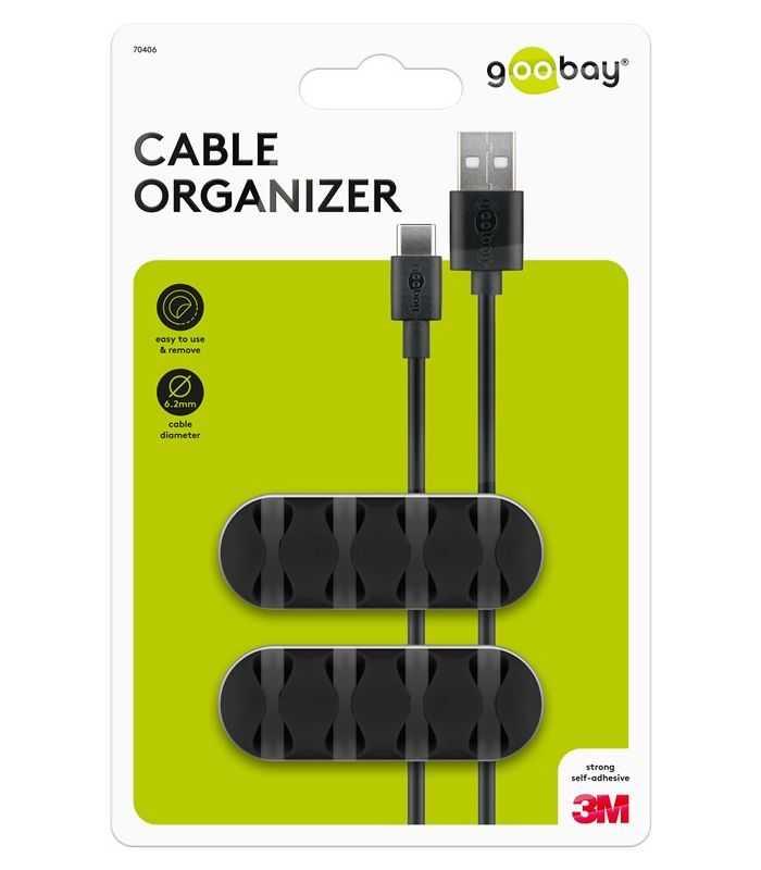 Organizator cabluri 4 sloturi negru set 2buc Goobay 70406 11 Organizator cabluri 4 sloturi negru set 2buc Goobay 70406