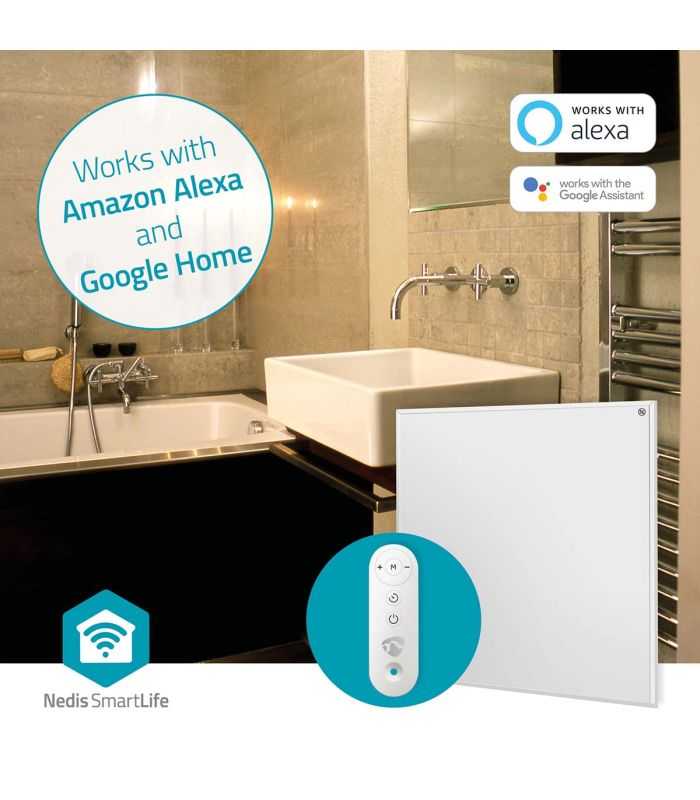 Panou Radiant Cu Infrarosu Nedis Wifi 350w Termostat Telecomanda Ip44 Alb 598x620x240mm Htip350wtw