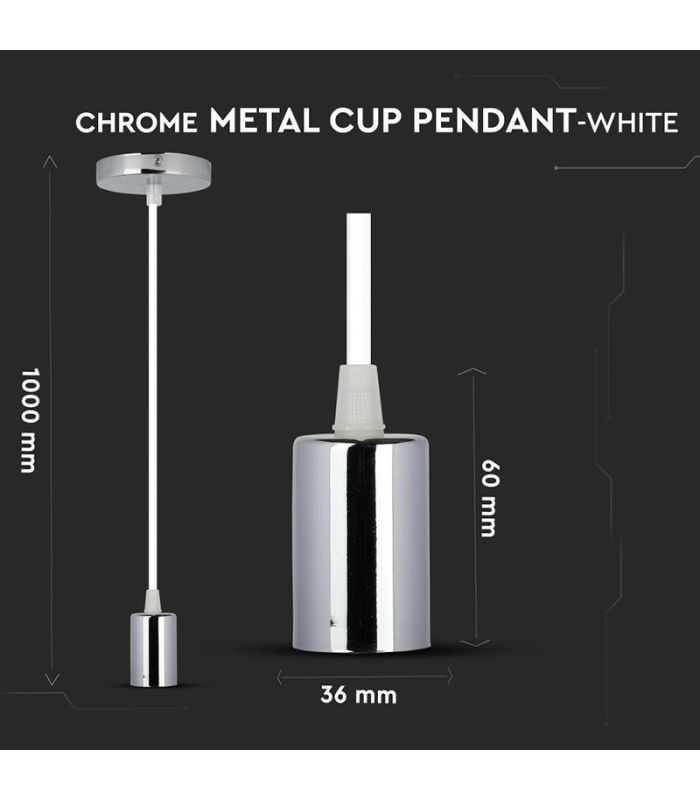 Pendul Tavan Soclu E27 Crom Alb Sku 3755 V Tac