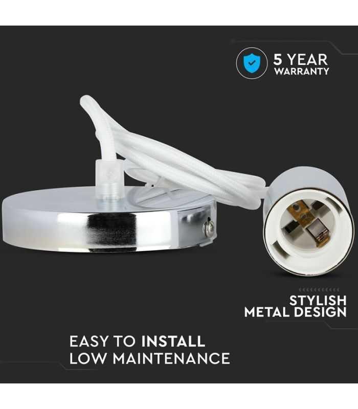 Pendul Tavan Soclu E27 Crom Alb Sku 3755 V Tac