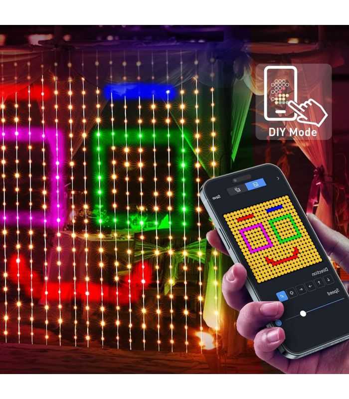 Perdea Luminoasa Inteligenta Bluetooth 50 Wi Fi 400 Led Rgbic 16 Milioane De Culori 2x2m Ip44