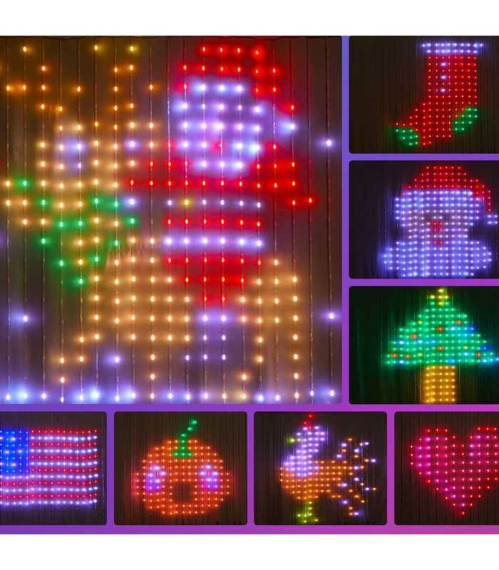 Perdea Luminoasa Inteligenta Bluetooth 50 Wi Fi 400 Led Rgbic 16 Milioane De Culori 2x2m Ip44