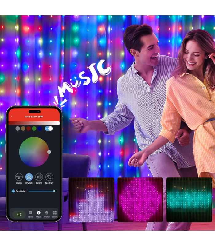 Perdea Luminoasa Inteligenta Bluetooth 50 Wi Fi 400 Led Rgbic 16 Milioane De Culori 2x2m Ip44