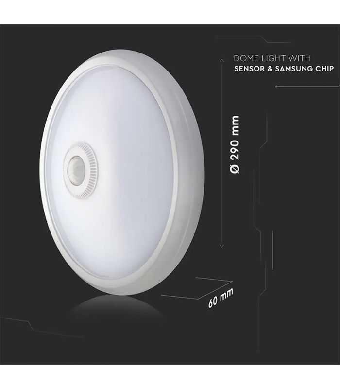 Plafoniera Led 12w 900lm Ip20 Cu Senzor De Miscare 6400k Alb Rece V Tac Sku 21809