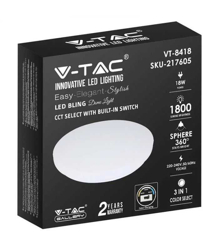 Plafoniera Led 18w 1800lm 30cm 3 In 1 V Tac Sku 217605