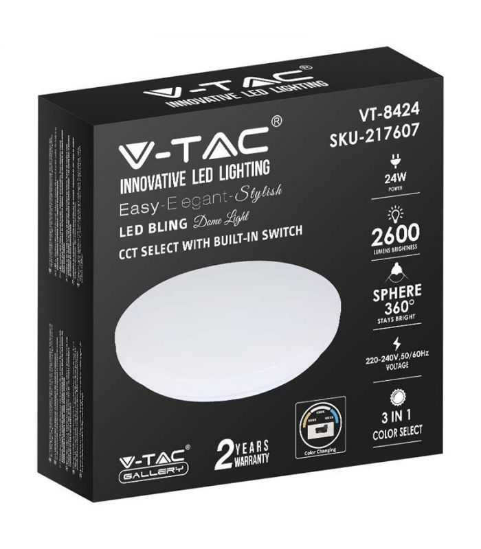 Plafoniera Led 24w 2600lm 35cm 3 In 1 V Tac Sku 217607