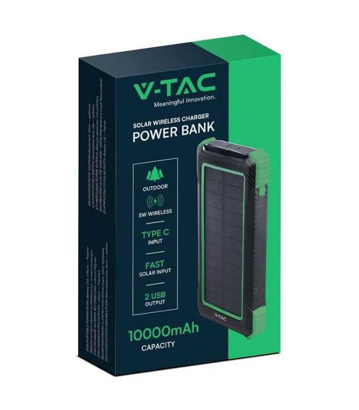 Power Bank 10000mah Cu Incarcare Solara Si Wireless V Tac Sku 7835