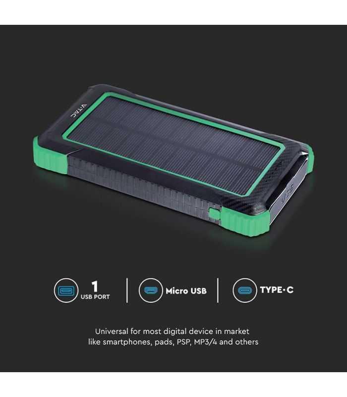 Power Bank 10000mah Cu Incarcare Solara Si Wireless V Tac Sku 7835