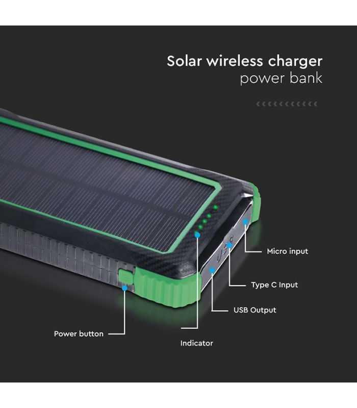 Power Bank 10000mah Cu Incarcare Solara Si Wireless V Tac Sku 7835