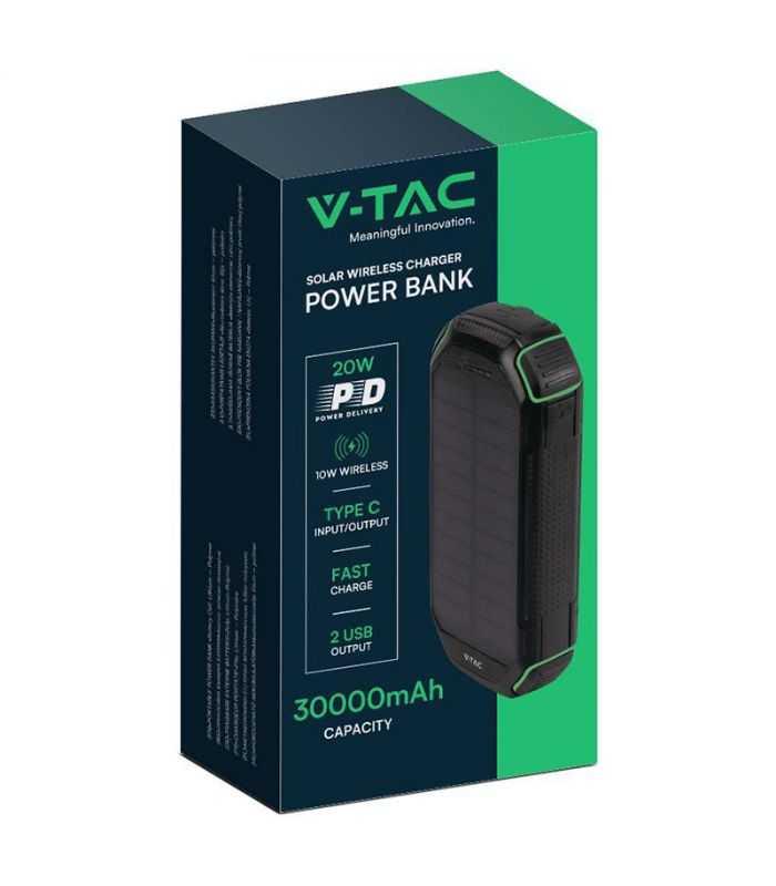 Power Bank 30000mah Wireless Cu Incarcare Solara V Tac Sku 7836
