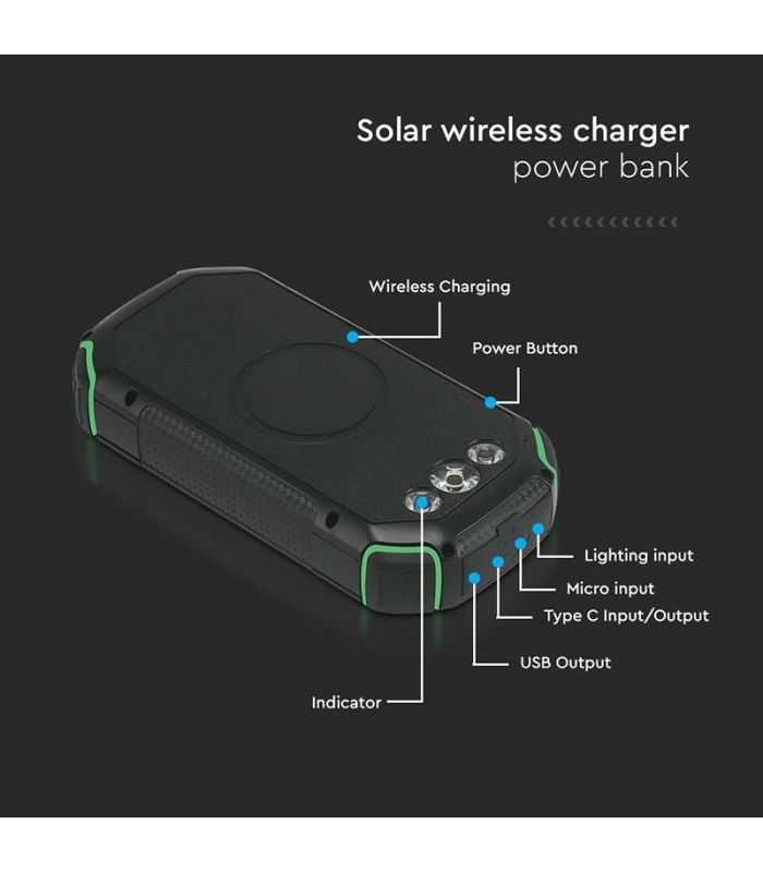 Power Bank 30000mah Wireless Cu Incarcare Solara V Tac Sku 7836
