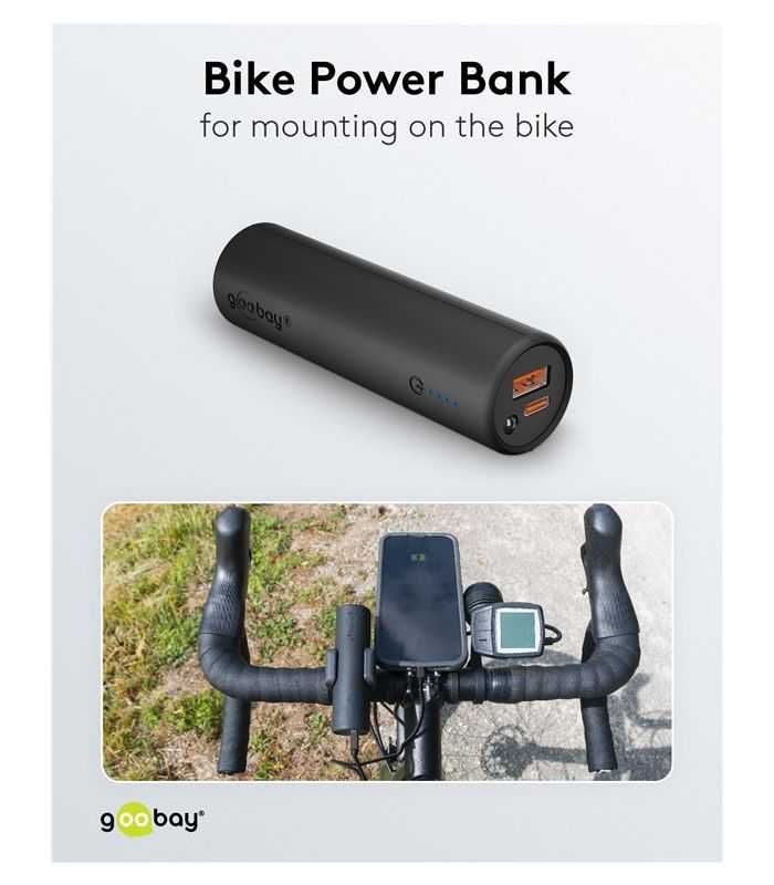 Power Bank 50 5000mah Suport Pentru Bicicleta Negru Usb A Usb Type C 3a 60656 Goobay