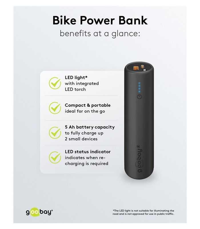 Power Bank 50 5000mah Suport Pentru Bicicleta Negru Usb A Usb Type C 3a 60656 Goobay
