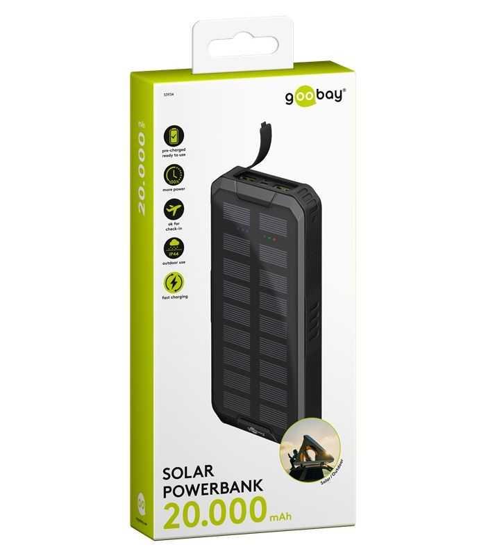 Power Bank SOLAR 20000mAh USB type C FAST CHARGE PD QC3.0 53934 Goobay