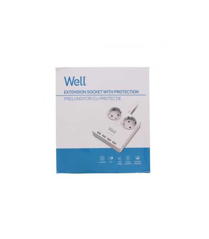 prelungitor 2 prize 3m 4x usb cu protectie 3xg15mmp well 3