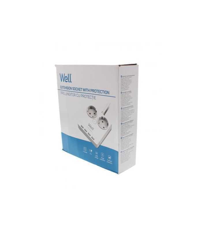 prelungitor 2 prize 3m 4x usb cu protectie 3xg15mmp well 4