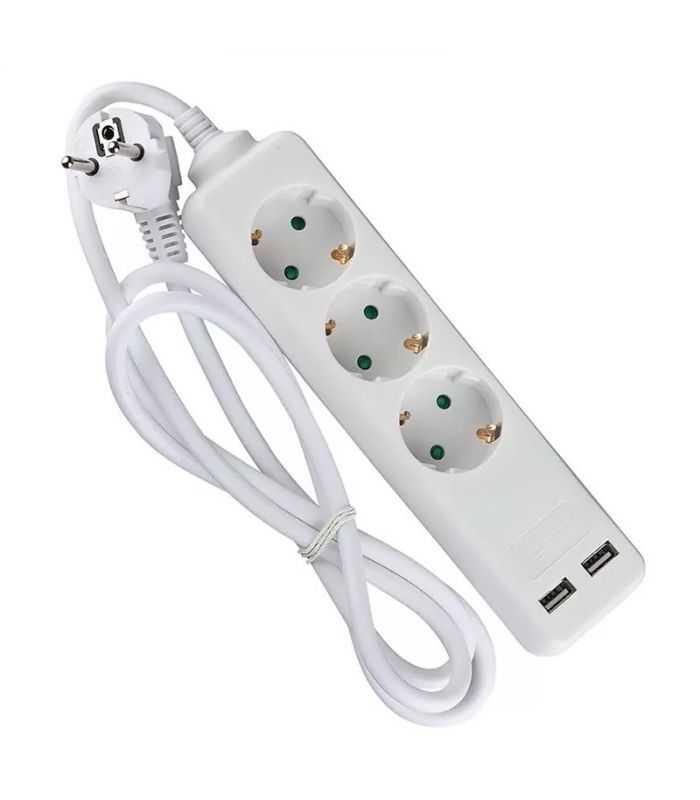 Prelungitor 3 prize + 2x USB 1.5m 3G1.5mm2 alb V-TAC SKU-8774