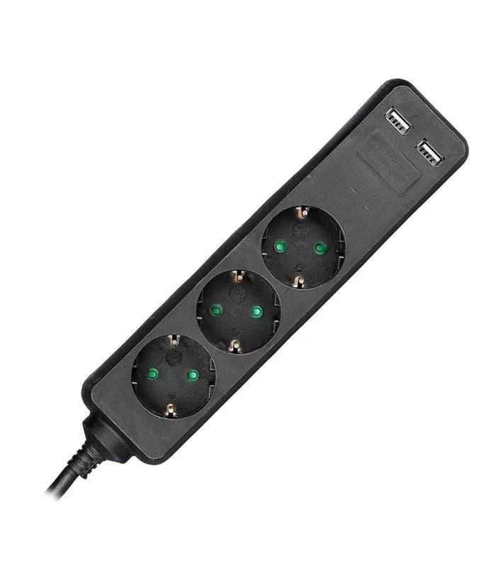 Prelungitor 3 Prize 2x Usb 15m 3g15mm2 Negru V Tac Sku 8776