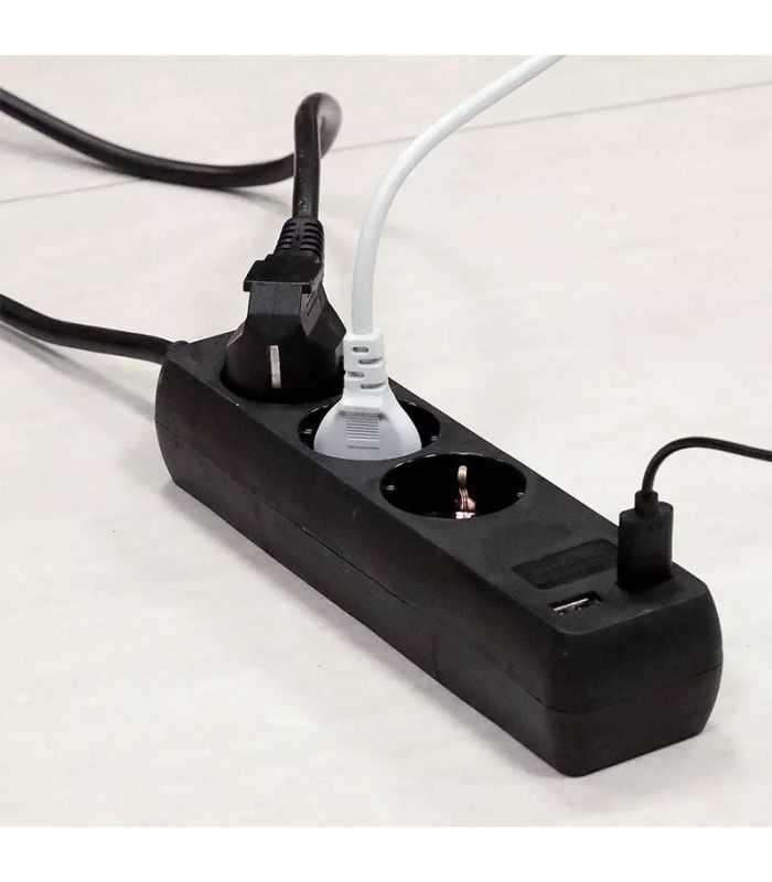Prelungitor 3 Prize 2x Usb 15m 3g15mm2 Negru V Tac Sku 8776