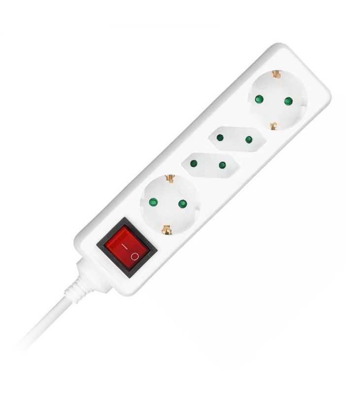 Prelungitor 4 Prize Cu Intrerupator 15m 3g15mm2 Alb V Tac Sku 8770