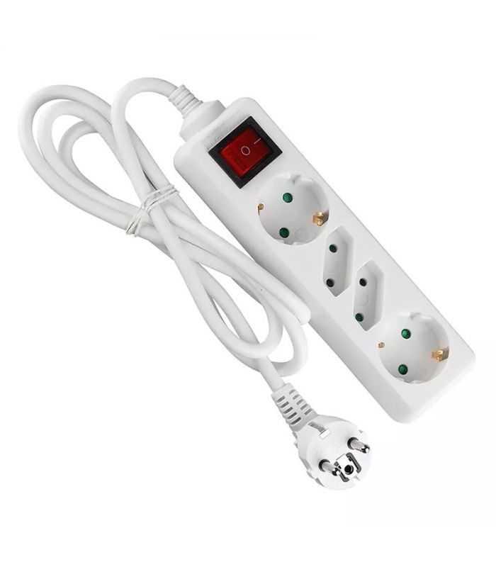 Prelungitor 4 prize cu intrerupator 1.5m 3G1.5mm2 alb V-TAC SKU-8770