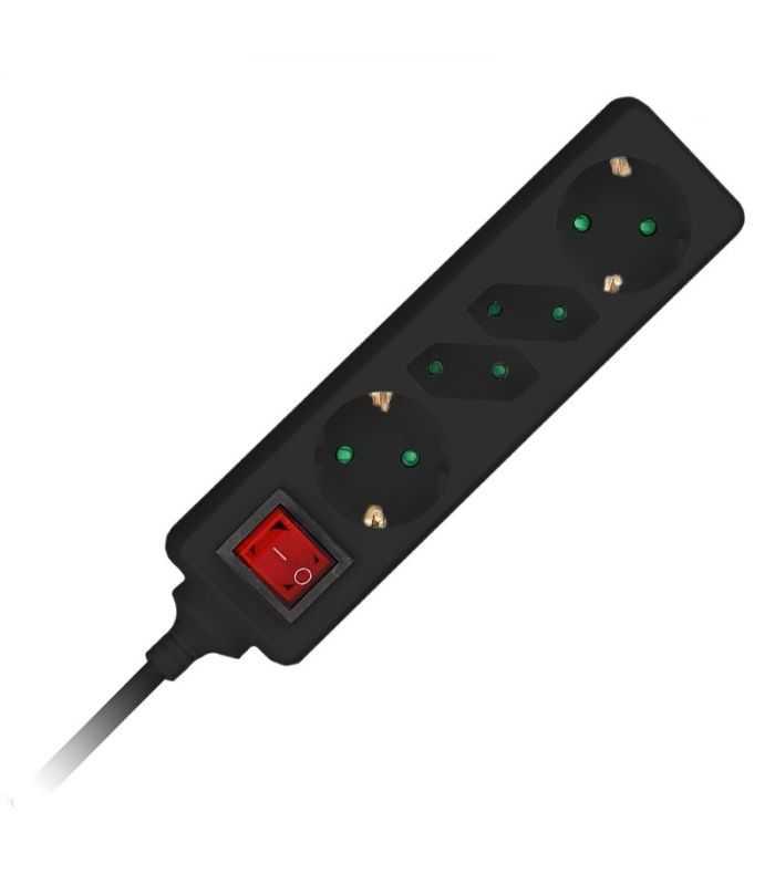 Prelungitor 4 Prize Cu Intrerupator 15m 3g15mm2 Negru V Tac Sku 8771