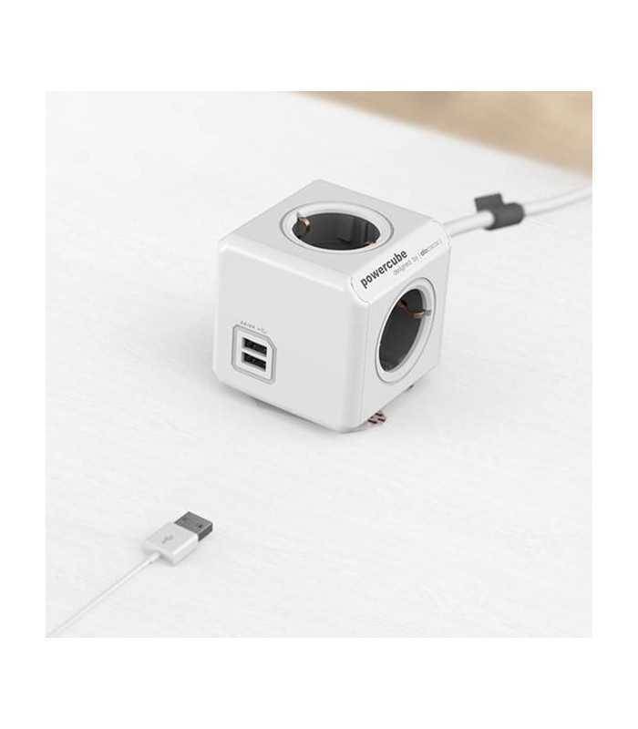 prelungitor 4 prize cub 2x usb lungime cablu 15m gri allocacoc 1