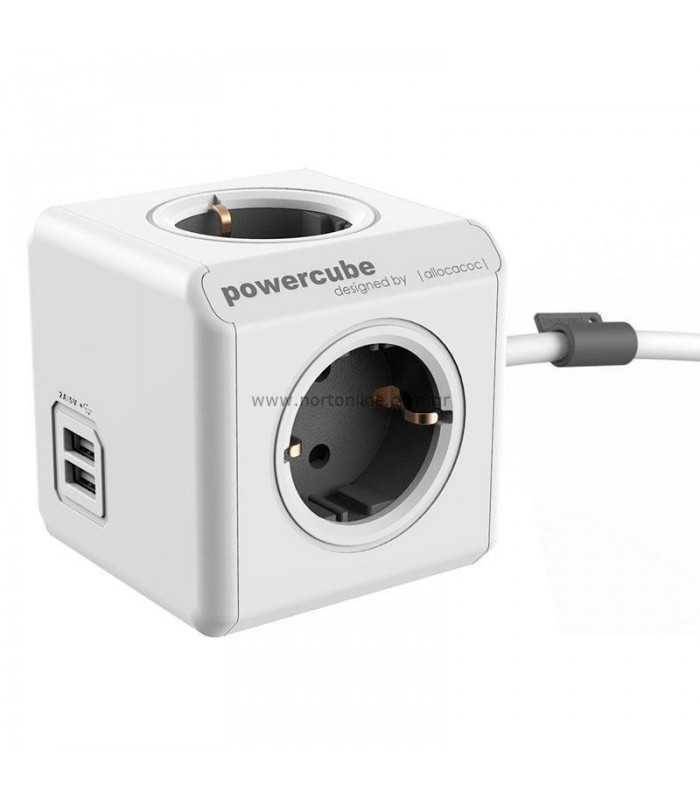 prelungitor 4 prize cub 2x usb lungime cablu 15m gri allocacoc 4