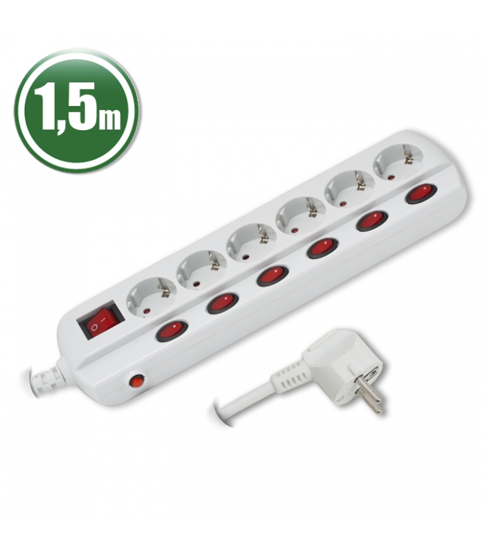 Prelungitor cu distribuitor 6 prize cu intrerupatoare si protectie la supracurent 1.5m