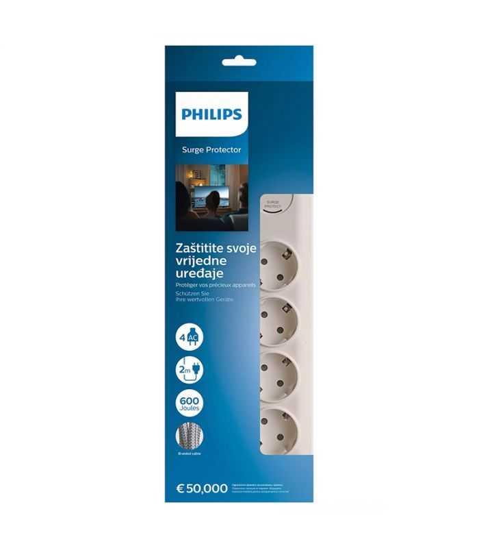Prelungitor Cu Protectie 4 Prize 2m Alb Philips Spn7040wa