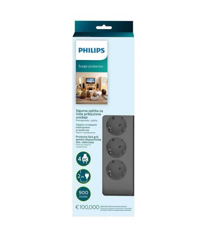 Prelungitor Cu Protectie 4 Prize 2m Gri Philips Spn3140a