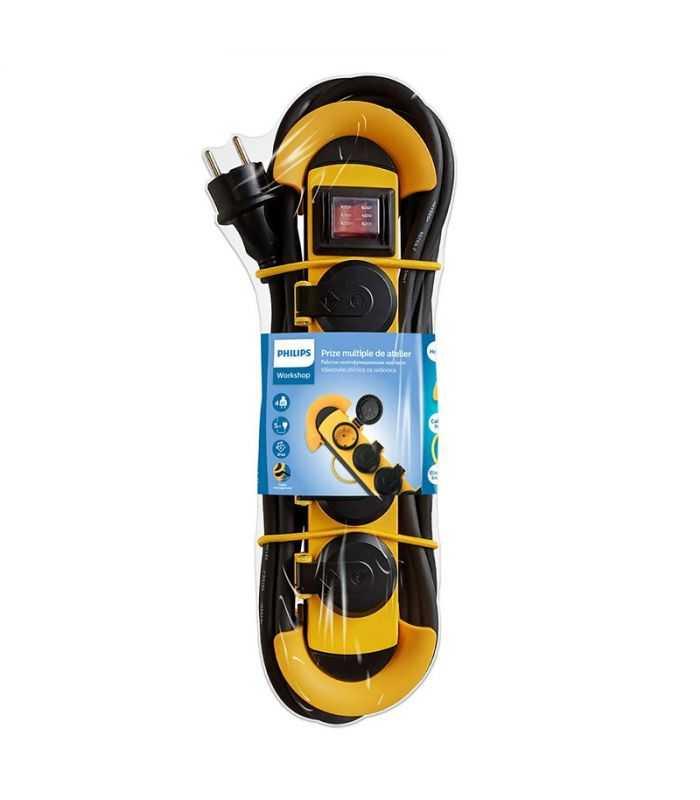 Prelungitor cu protectie 4 prize 5m galben-negru PHILIPS SPN5140YC