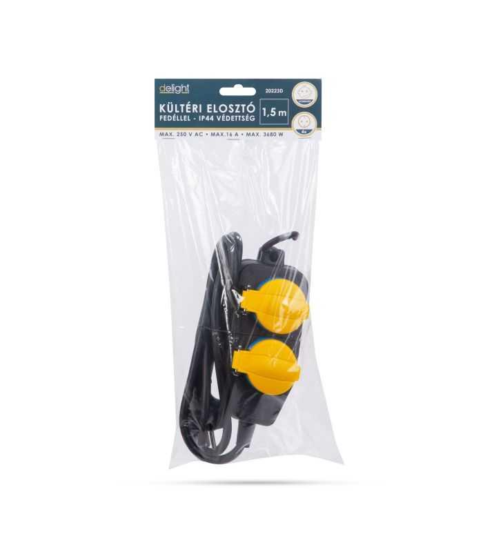 Prelungitor Pentru Exterior Cu Capac 15m 4 Prize 3x15mm2 Ip44 Negru Delight 20223d