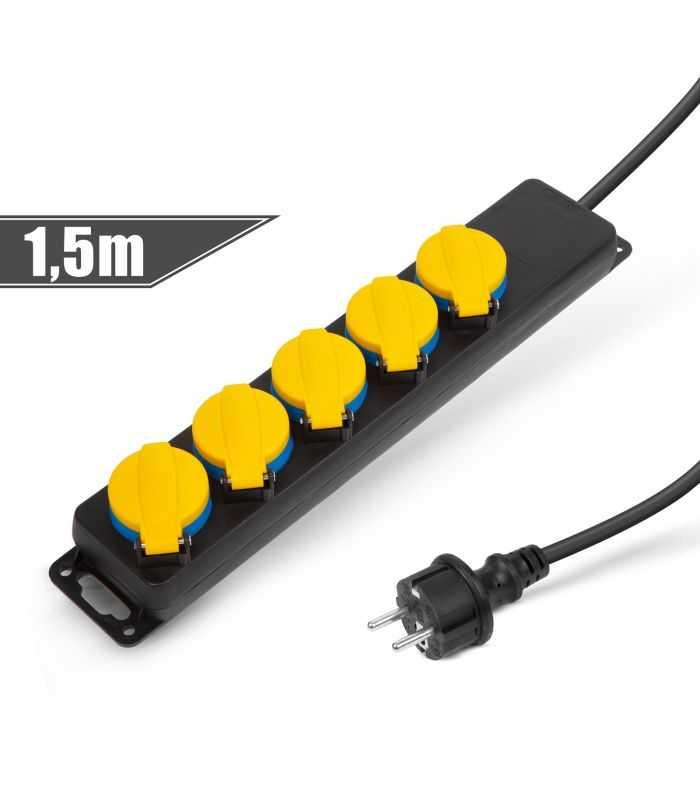 Prelungitor pentru exterior cu capac 1.5m 5 prize 3x1.5mm2 IP44 negru Delight 20223E