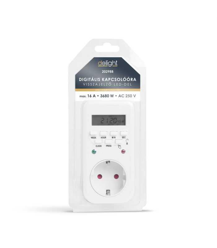 Priza Programabila Cu Ceas Comutator Digital Led Indicator 250v 16a 3680w Delight 20298b