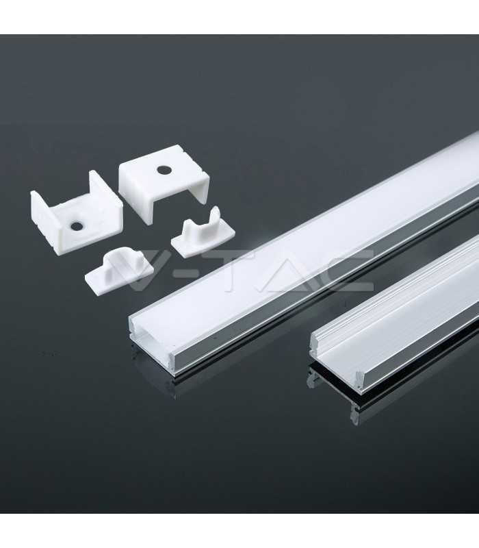 profil aluminiu 2m pentru banda led 174mm x 7mm cu difuzor alb mat si accesorii prindere capace v tac 1