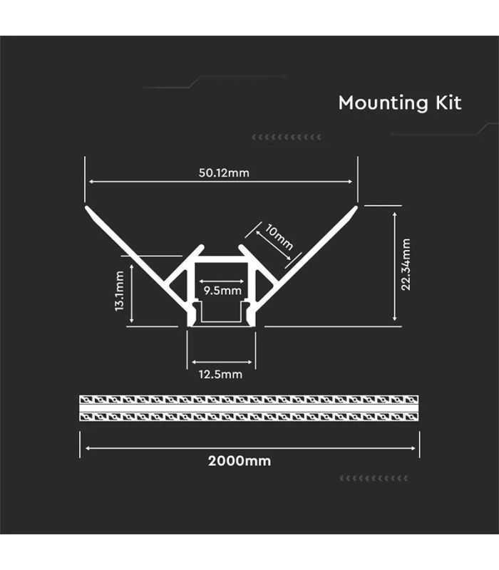 Profil Aluminiu Banda Led Pentru Rigips Colt Exterior 2m Mat V Tac Sku 3361