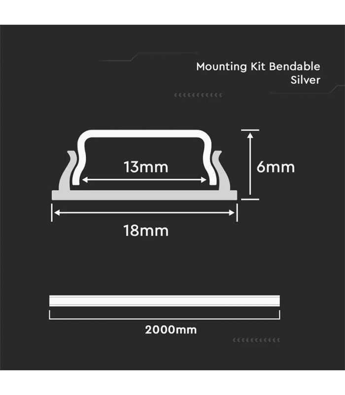 Profil Aluminiu Flexibil Banda Led 2m 18x6 Mm V Tac Sku 2909