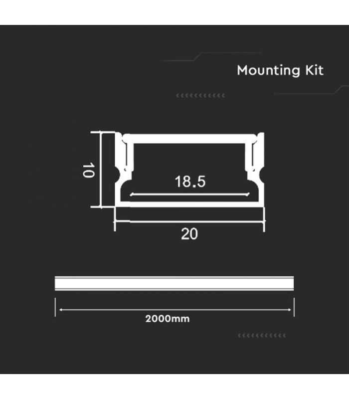 Profil Aluminiu Pentru Banda Led 2m 20mm X 10mm V Tac Sku 23174